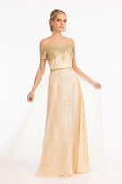 Glitter Print Mesh Cut-Away Shoulder A-Line Dress GLGL2942-MOTHER OF BRIDE-smcfashion.com