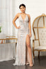 Jewel Embellished Mesh Mermaid Dress Side Slit and Detached Mesh Layer GLGL3003