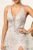 Jewel Embellished Mesh Mermaid Dress Side Slit and Detached Mesh Layer GLGL3003