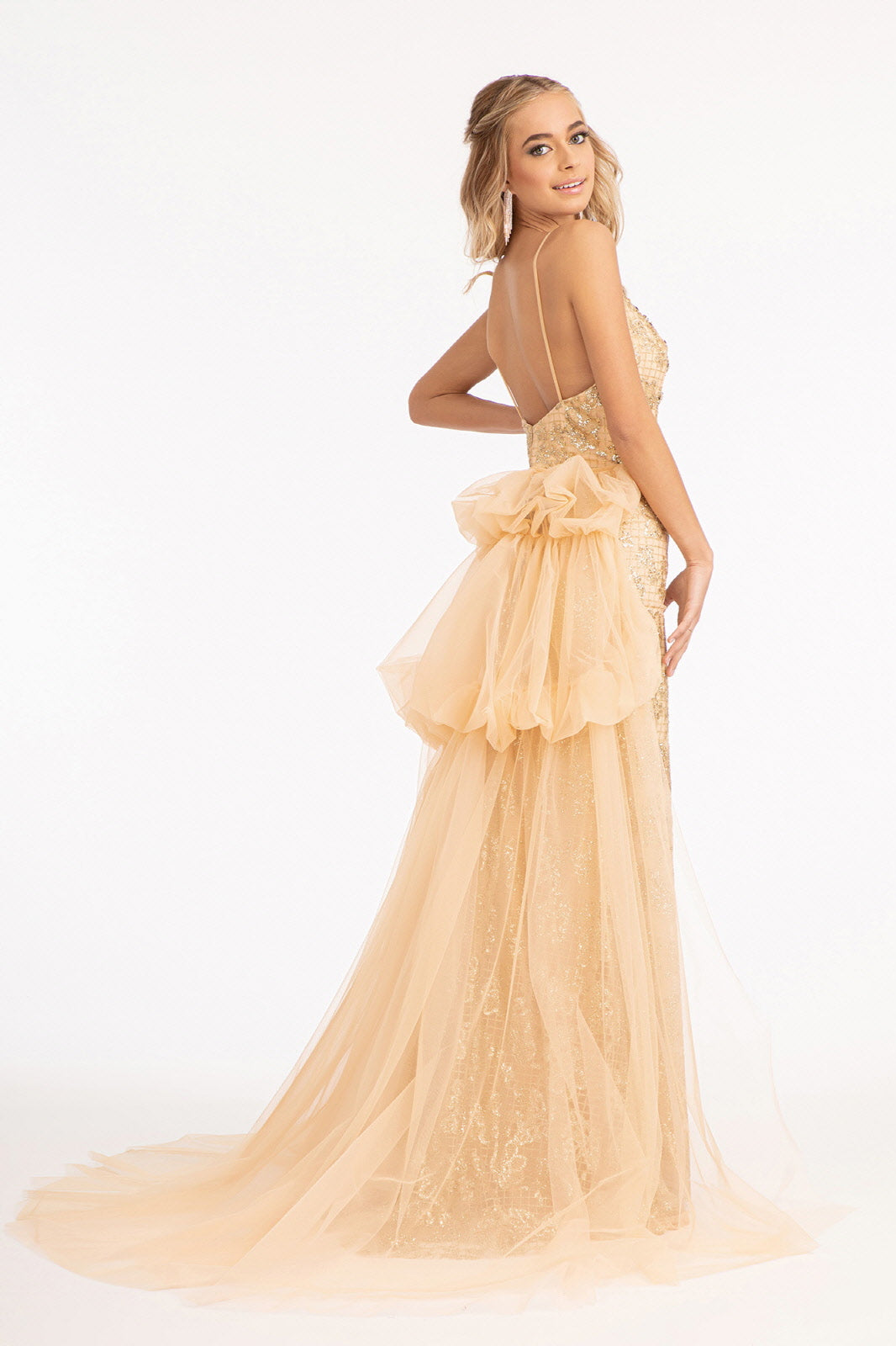 Glitter Embellished Mesh Mermaid Dress Jewel Embellishment and Detached Layer GLGL3004-PROM-smcfashion.com