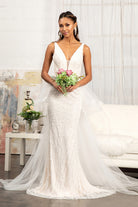 3D Flower Applique Mermaid Mesh Wedding Gown Detached Mesh Layer GLGL3014-WEDDING GOWNS-smcfashion.com