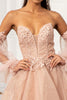 3D Flower Embellished Glitter Netting A-line Dress Detached Long Sleeves GLGL3015