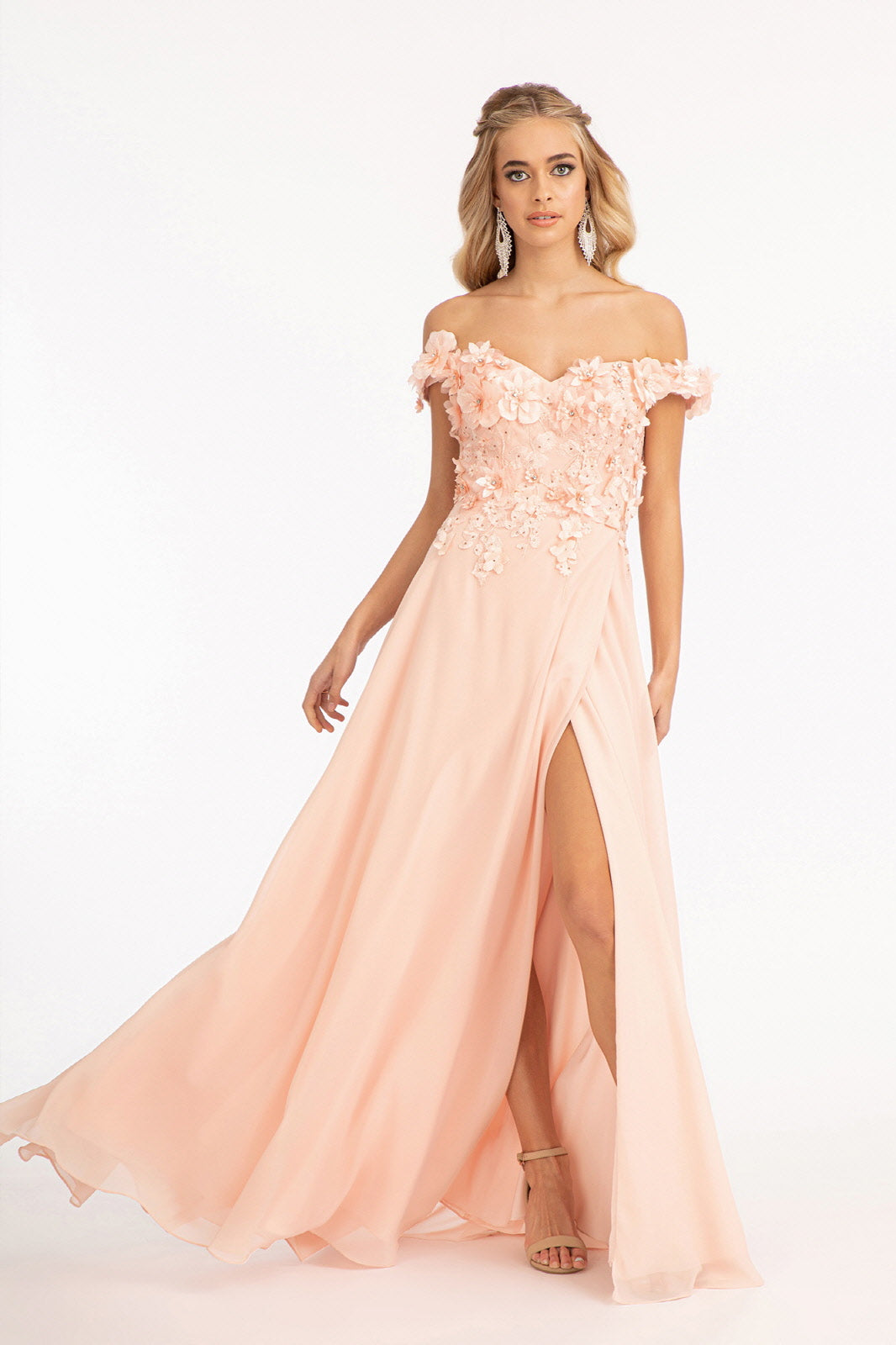 Floral 3D Applique Embellished Bodice A-Line Chiffon Long Prom Dress G –  smcfashion.com