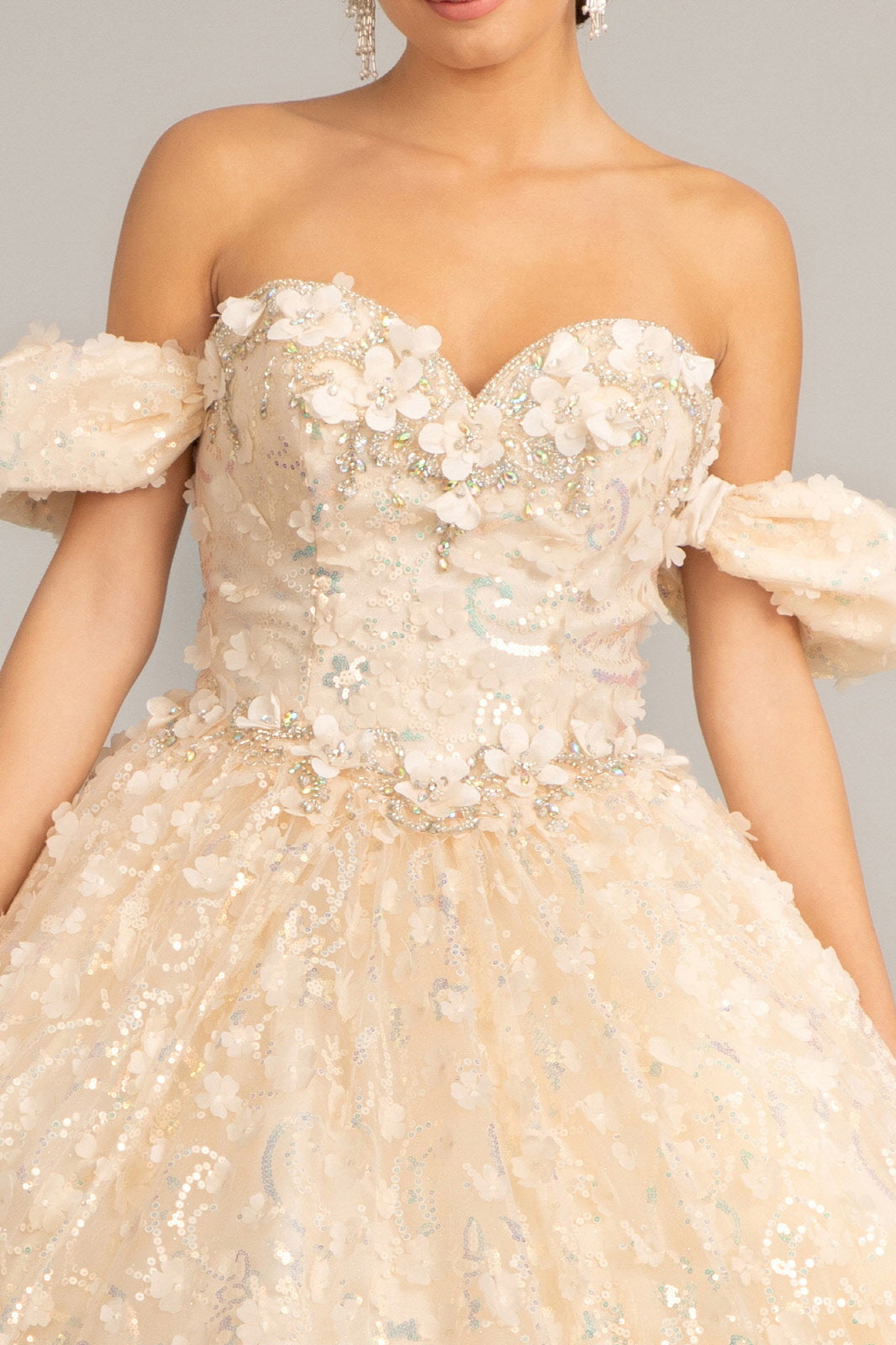 Jewel Embellished Mesh Quinceanera Ball Gown 3D Applique and Corset GLGL3019-QUINCEANERA-smcfashion.com
