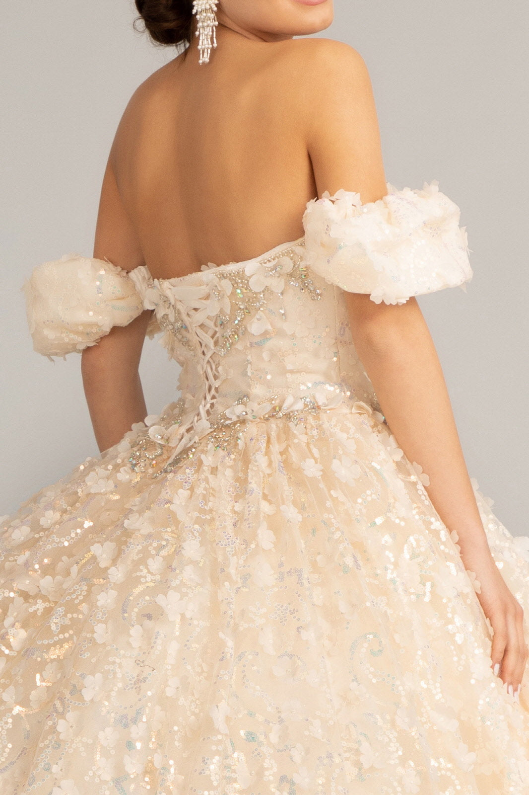 Jewel Embellished Mesh Quinceanera Ball Gown 3D Applique and Corset GLGL3019-QUINCEANERA-smcfashion.com