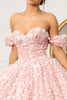 Jewel Embellished Mesh Quinceanera Ball Gown 3-D Applique and Corset GLGL3019