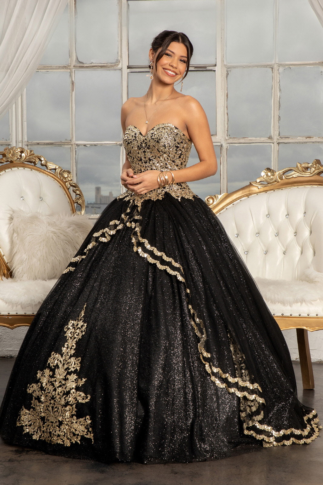 Ball gown black and gold top