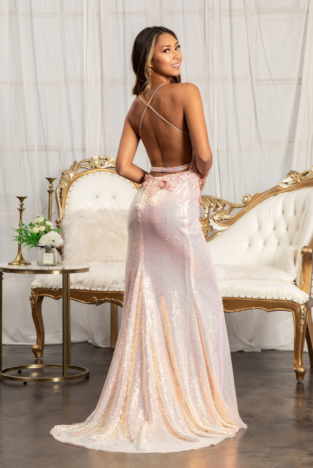 Full Iridescent Sequin Sweetheart Neckline Prom Dress Leg Slit GLGL3025-PROM-smcfashion.com