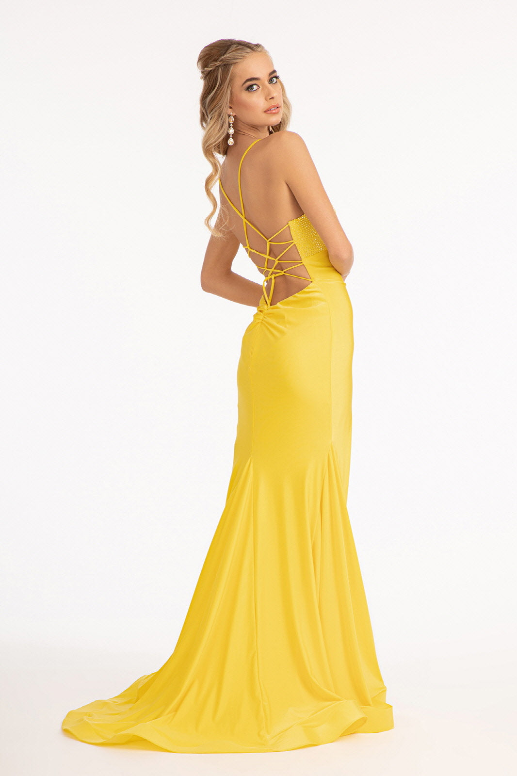 Beads Embellished Jersey Mermaid Dress Strap Lace-up Back GLGL3035-PROM-smcfashion.com