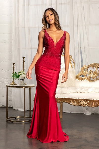 Beads Embellished Jersey Mermaid Dress Open Back and Sheer Sides
 GLGL3037