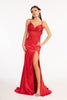 Beads Embellished Satin Mermaid Dress Pleated Chest and Side Slit GLGL3038