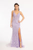 3D Flower Glitter Embellished Mermaid Dress Sheer Sides GLGL3042