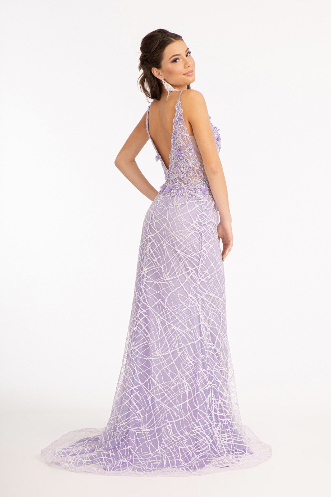 3D Flower Glitter Embellished Mermaid Dress Sheer Sides GLGL3042-PROM-smcfashion.com