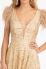 Feather-Shoulder Embellished A-line Dress Open V-back GLGL3046