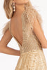 Feather-Shoulder Embellished A-line Dress Open V-back GLGL3046