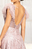 Feather-Shoulder Embellished A-line Dress Open V-back GLGL3046