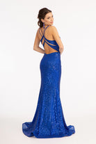 Sequin Embellished Embroidered Mermaid Dress Cut-out Back and Slit GLGL3050-PROM-smcfashion.com