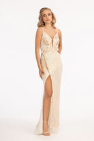 Sequin Embellished Illusion V-neck Mermaid Dress Open V-back GLGL3053-PROM-smcfashion.com
