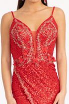 Sequin Embellished Illusion V-neck Mermaid Dress Open V-back GLGL3053-PROM-smcfashion.com