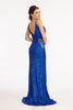 Sequin Embellished Illusion V-neck Mermaid Dress Open V-back GLGL3053