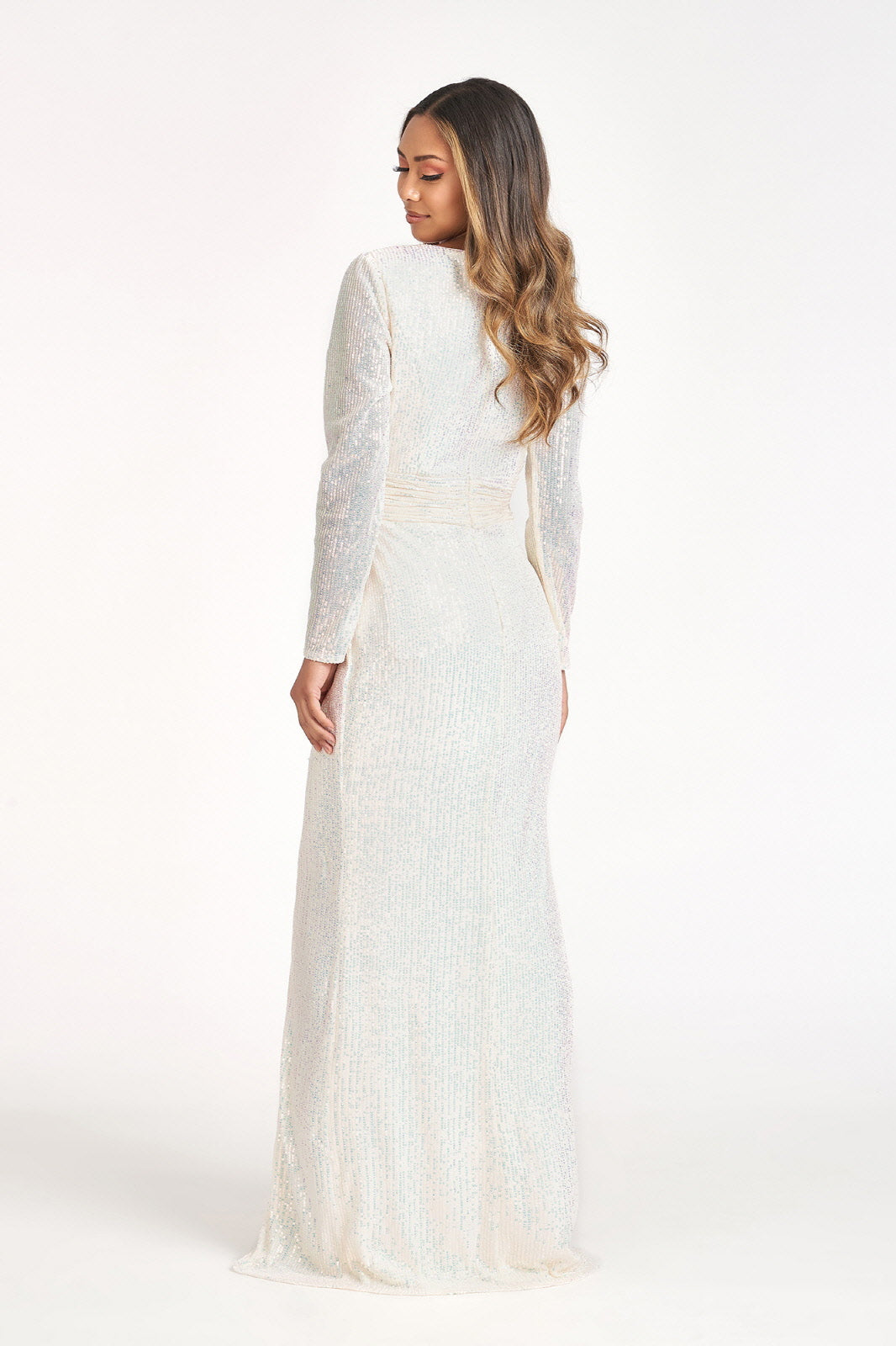 Gathered Waist Sequin Embellished Mermaid Dress Long Sleeves GLGL3063-PROM-smcfashion.com