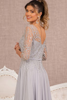 Beads Embellished Embroidered Chiffon A-line Dress 3/4 Sleeves GLGL3066-MOTHER OF BRIDE-smcfashion.com