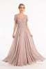 Embroidered Chiffon A-line Dress Short Sleeves and Waistband GLGL3067