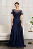 Embroidered Chiffon A-line Dress Short Sleeves and Waistband GLGL3067