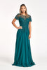 Embroidered Chiffon A-line Dress Short Sleeves and Waistband GLGL3067