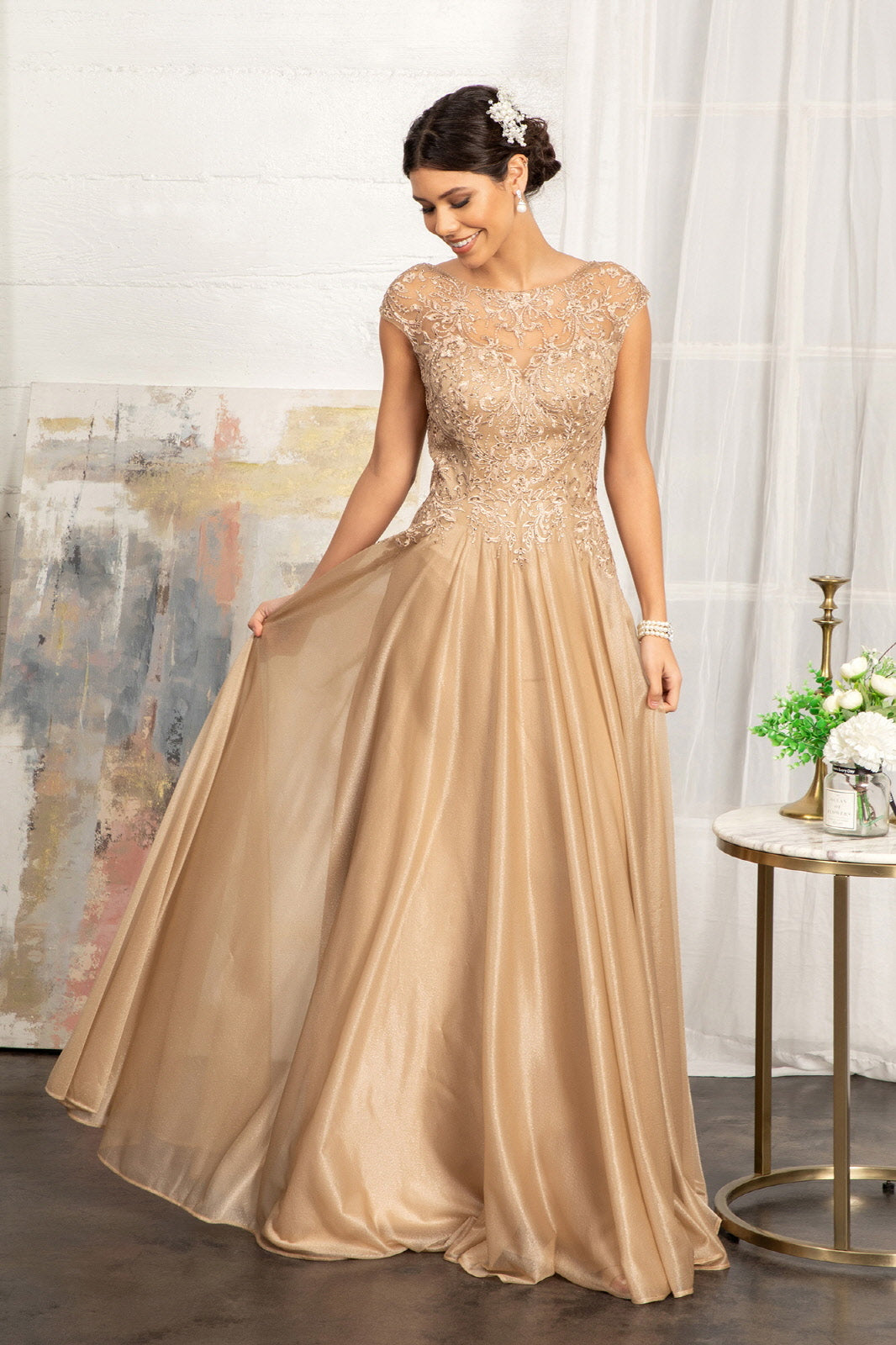 Beads Embellished Sleeveless Bodice | Floor Length Chiffon Prom & Bridesmaid Dress outlet | Formal Evening Applique Solid Evening Gown GLGL2274