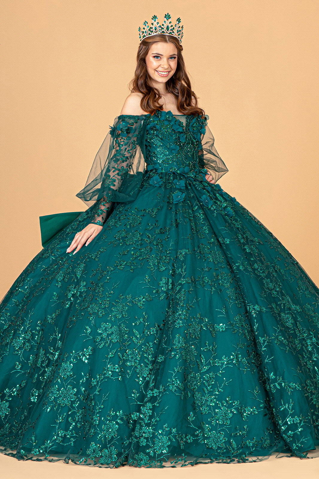 Mesh Long Sleeves Quinceanera Dress Detachable Ribbon and Mini Bag GLGL3071-QUINCEANERA-smcfashion.com