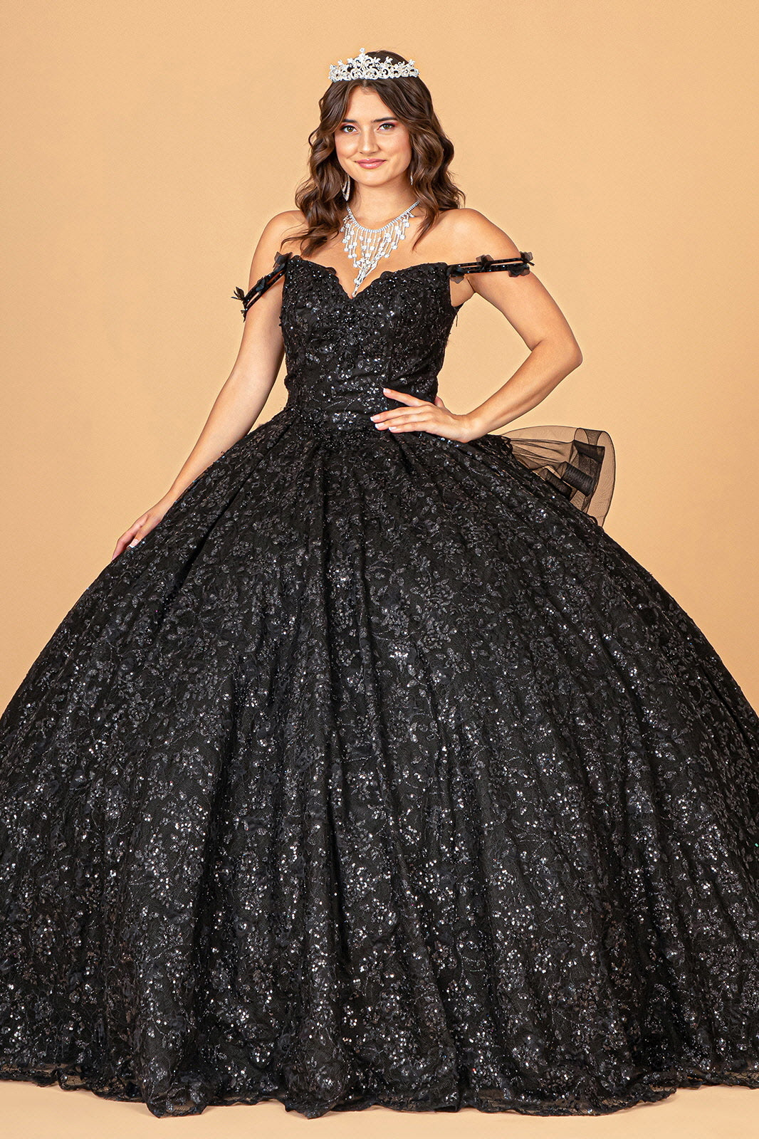 Mesh Detachable Long Sleeves Quinceanera Dress Detachable Ribbon and Ruffled Train GLGL3072-QUINCEANERA-smcfashion.com