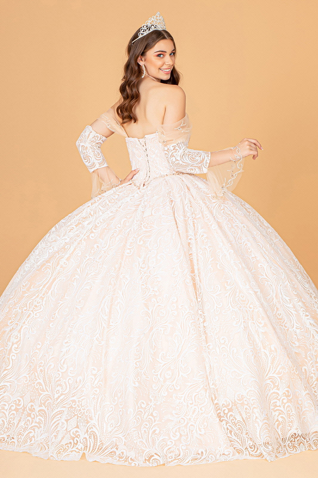 Jewel Mesh Quinceanera Dress Mini Bag and Separate Long Sleeves GLGL3073-QUINCEANERA-smcfashion.com
