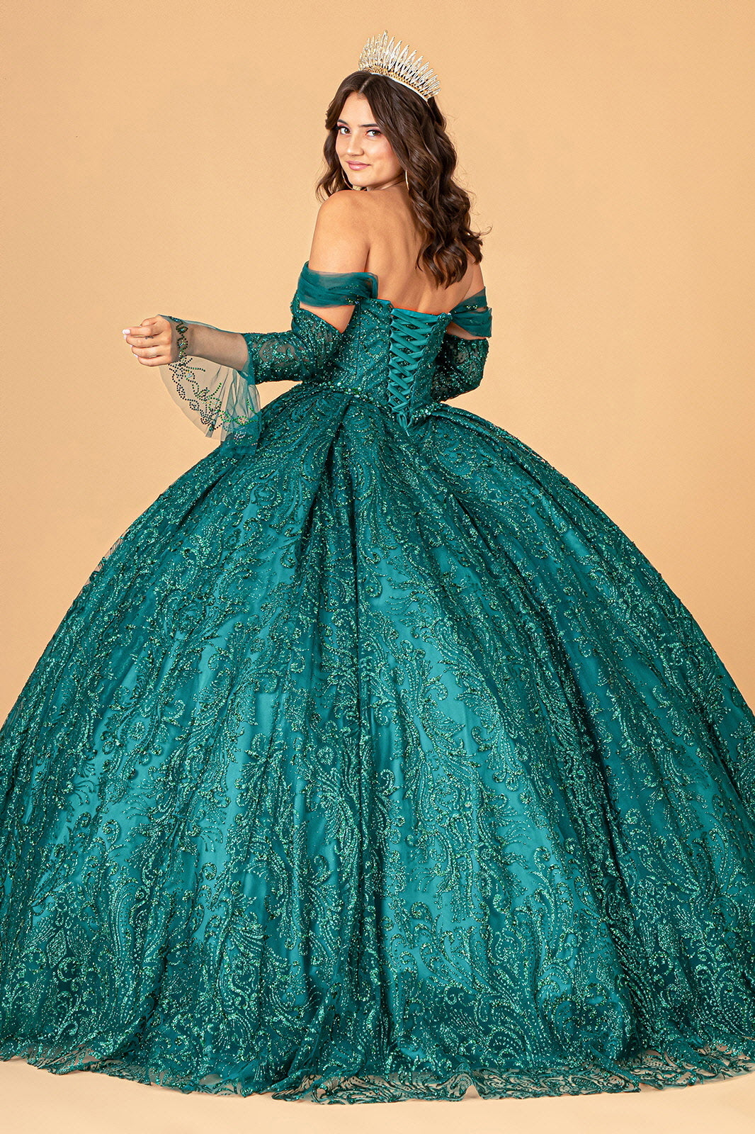 Jewel Mesh Quinceanera Dress Mini Bag and Separate Long Sleeves GLGL3073-QUINCEANERA-smcfashion.com