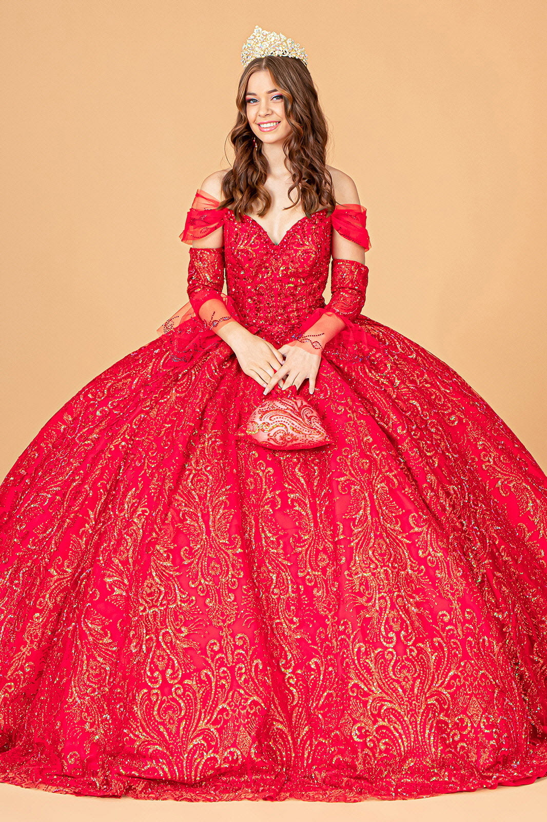 Jewel Mesh Quinceanera Dress Mini Bag and Separate Long Sleeves GLGL3073-QUINCEANERA-smcfashion.com