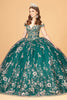 Embroidered Off Shoulder Mesh Quinceanera Dress Separate Long Sleeves GLGL3074