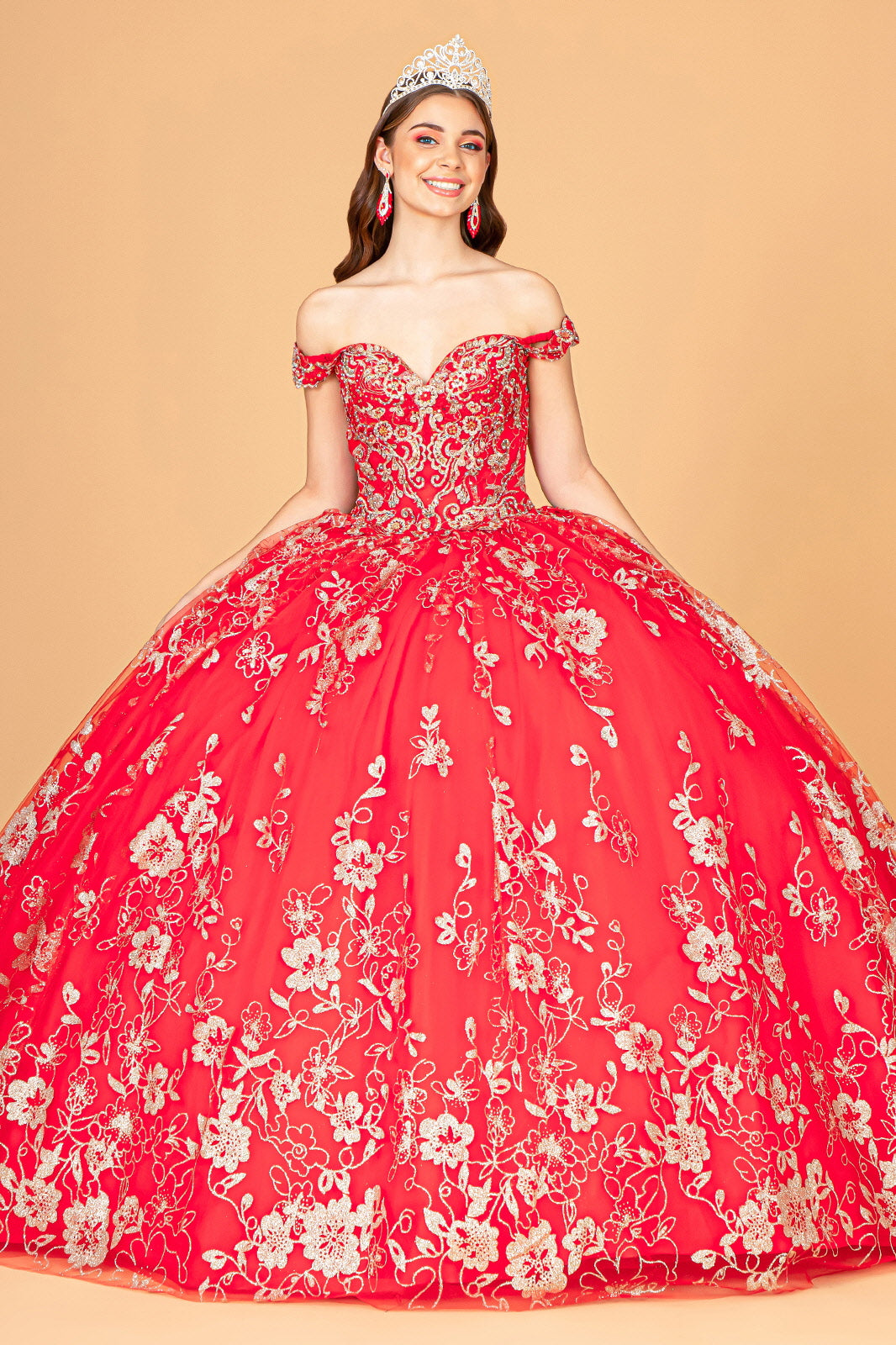 Embroidered Off Shoulder Mesh Quinceanera Dress Separate Long Sleeves GLGL3074-QUINCEANERA-smcfashion.com