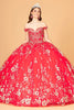 Embroidered Off Shoulder Mesh Quinceanera Dress Separate Long Sleeves GLGL3074