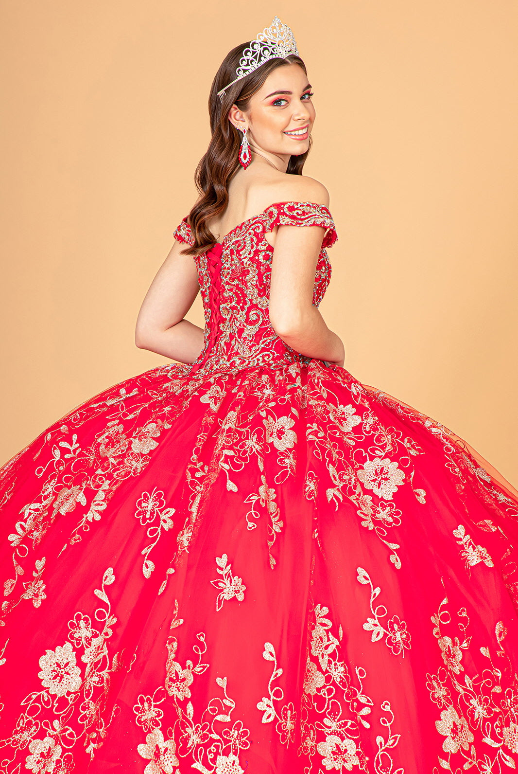 Embroidered Off Shoulder Mesh Quinceanera Dress Separate Long Sleeves GLGL3074-QUINCEANERA-smcfashion.com