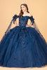 Off Shoulder Mesh Quinceanera Gown Shoulder Side Mesh Drapes GLGL3075