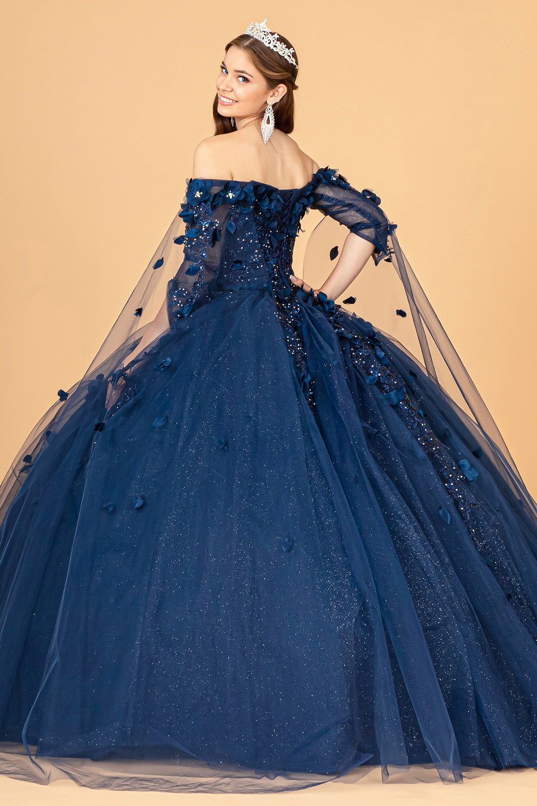 Off Shoulder Mesh Quinceanera Gown Shoulder Side Mesh Drapes GLGL3075-QUINCEANERA-smcfashion.com