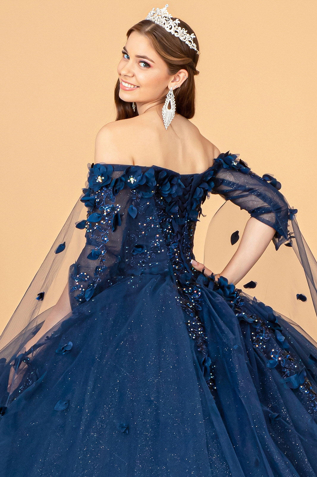 Off Shoulder Mesh Quinceanera Gown Shoulder Side Mesh Drapes GLGL3075-QUINCEANERA-smcfashion.com