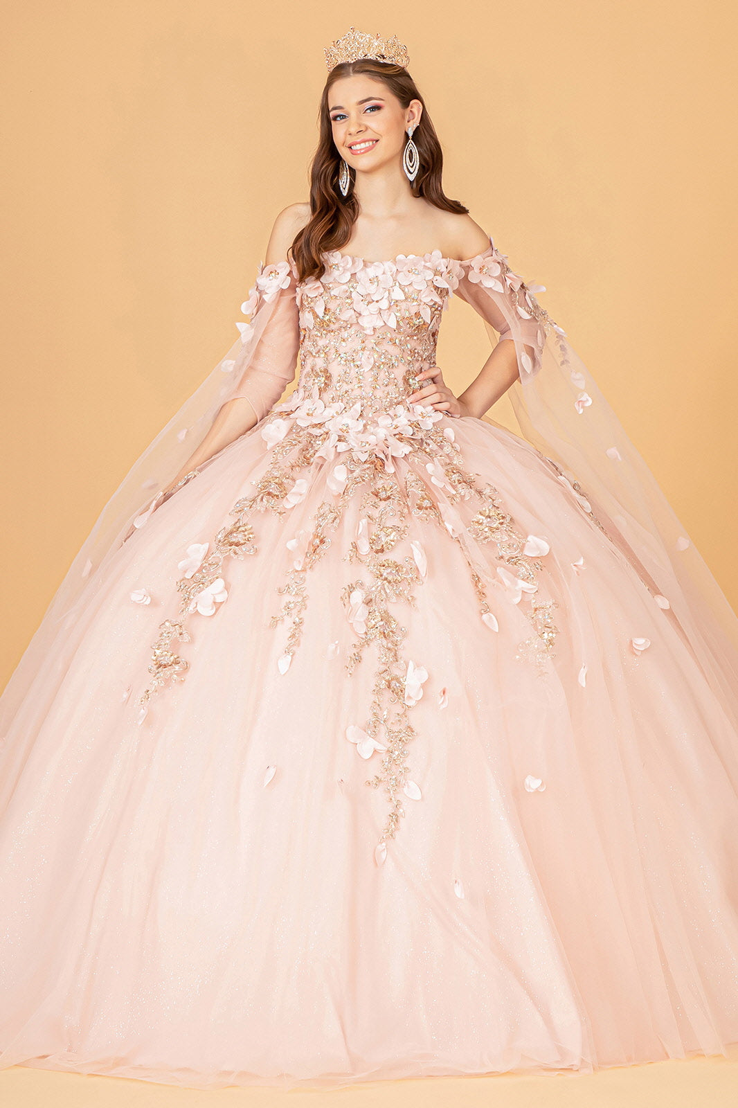 Off Shoulder Mesh Quinceanera Gown Shoulder Side Mesh Drapes GLGL3075-QUINCEANERA-smcfashion.com