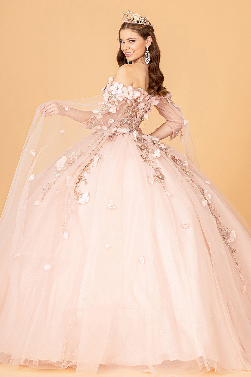 Off Shoulder Mesh Quinceanera Gown Shoulder Side Mesh Drapes GLGL3075-QUINCEANERA-smcfashion.com