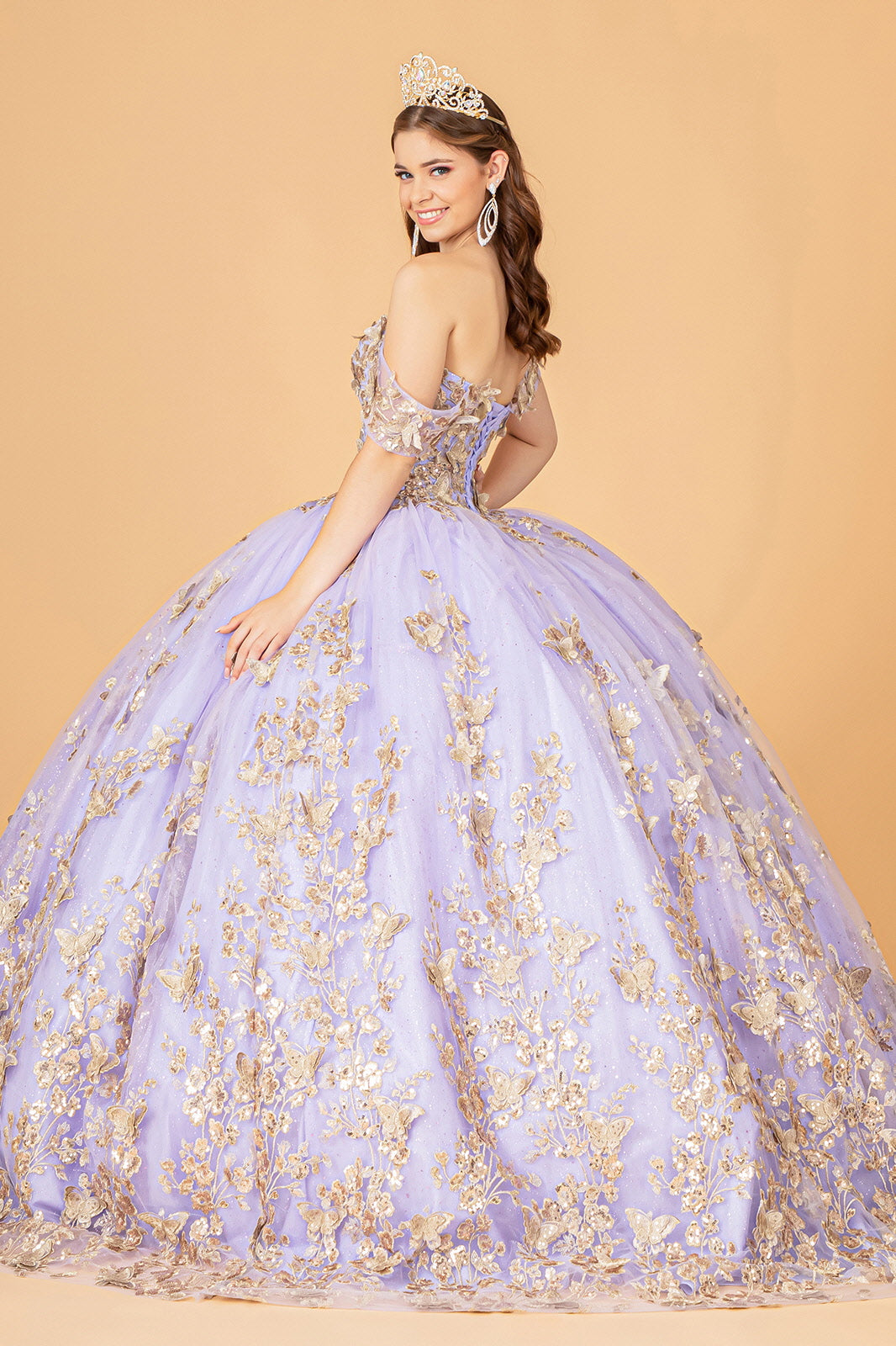 3D Butterfly Applique Sweetheart Quinceanera Dress Corset Back GLGL3077-QUINCEANERA-smcfashion.com