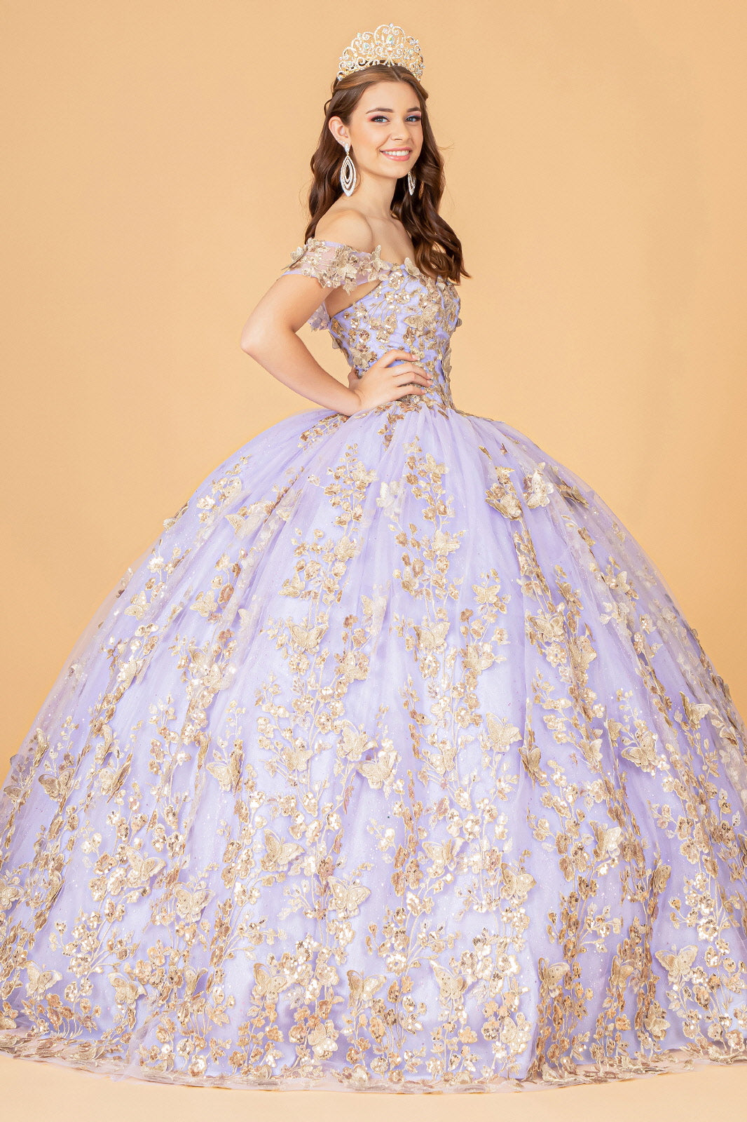 3D Butterfly Applique Sweetheart Quinceanera Dress Corset Back GLGL3077-QUINCEANERA-smcfashion.com