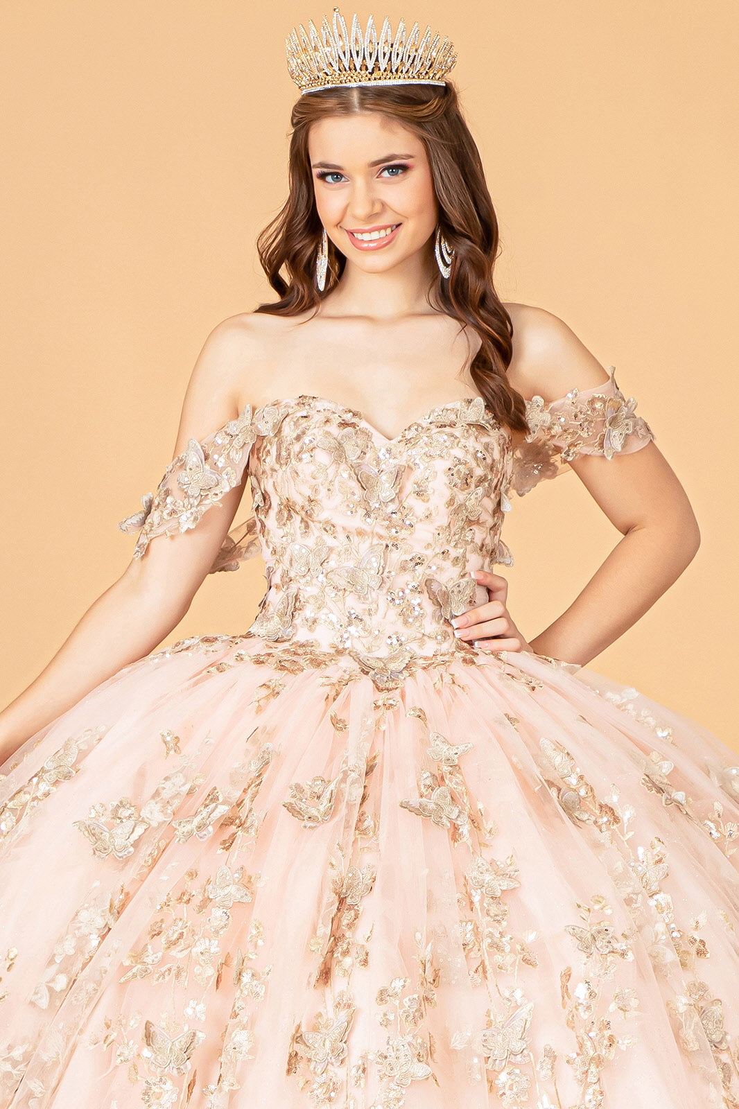 3D Butterfly Applique Sweetheart Quinceanera Dress Corset Back GLGL3077-QUINCEANERA-smcfashion.com