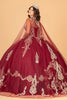 Glitter Jewel Embellished Quinceanera Gown Long Mesh Cape GLGL3078
