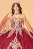 Glitter Jewel Embellished Quinceanera Gown Long Mesh Cape GLGL3078