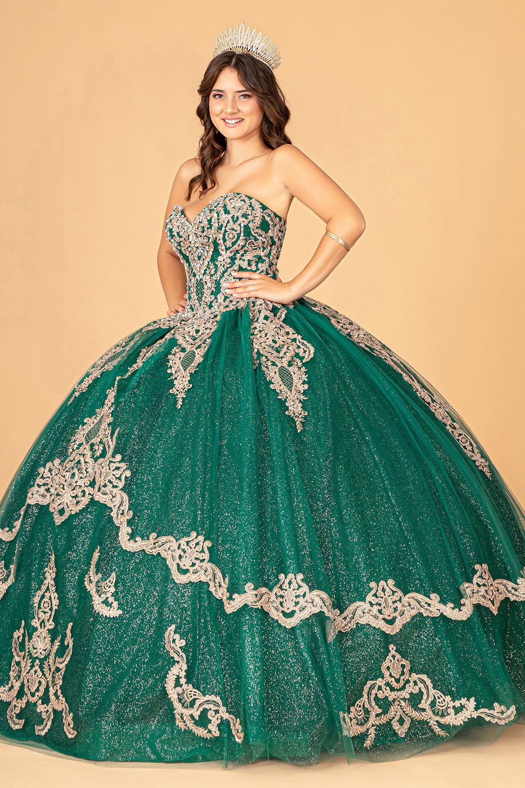 Glitter Jewel Embellished Quinceanera Gown Long Mesh Cape GLGL3078-QUINCEANERA-smcfashion.com